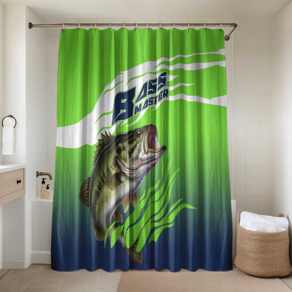 Bass Master Fishing Bathroom Set with Jumping Largemouth Bass and Green Wave Pattern - Wonder Print Shop