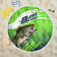 Bass Master Fishing Beach Blanket with Jumping Largemouth Bass and Green Wave Pattern - Wonder Print Shop