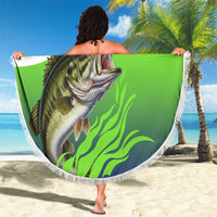 Bass Master Fishing Beach Blanket with Jumping Largemouth Bass and Green Wave Pattern - Wonder Print Shop