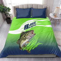 Bass Master Fishing Bedding Set with Jumping Largemouth Bass and Green Wave Pattern - Wonder Print Shop