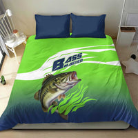 Bass Master Fishing Bedding Set with Jumping Largemouth Bass and Green Wave Pattern - Wonder Print Shop