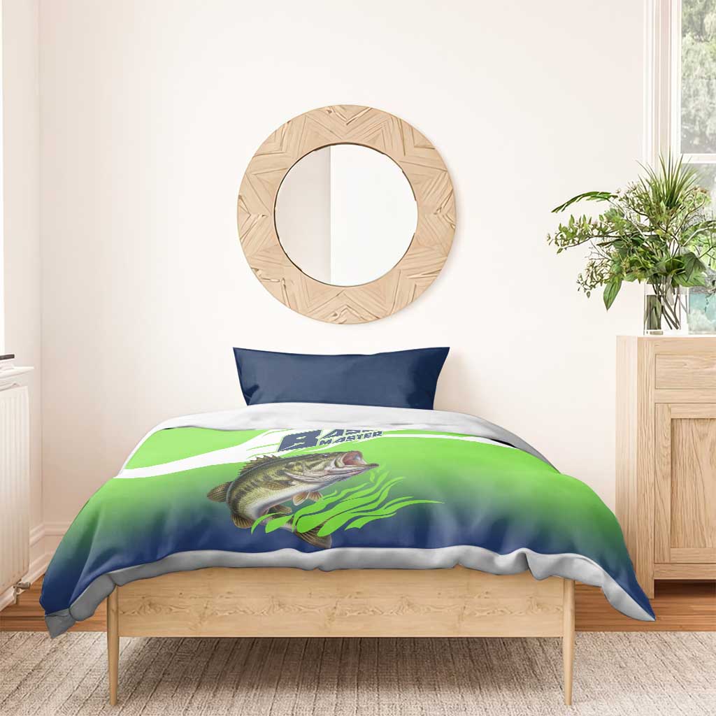 Bass Master Fishing Bedding Set with Jumping Largemouth Bass and Green Wave Pattern - Wonder Print Shop