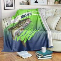 Bass Master Fishing Blanket with Jumping Largemouth Bass and Green Wave Pattern - Wonder Print Shop