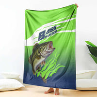 Bass Master Fishing Blanket with Jumping Largemouth Bass and Green Wave Pattern - Wonder Print Shop