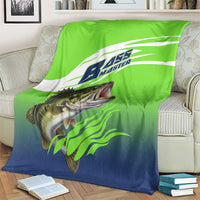 Bass Master Fishing Blanket with Jumping Largemouth Bass and Green Wave Pattern - Wonder Print Shop