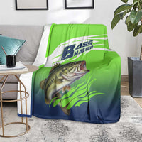 Bass Master Fishing Blanket with Jumping Largemouth Bass and Green Wave Pattern - Wonder Print Shop