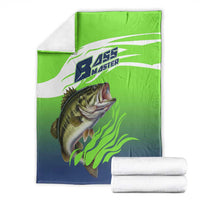 Bass Master Fishing Blanket with Jumping Largemouth Bass and Green Wave Pattern - Wonder Print Shop