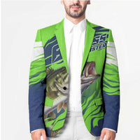 Bass Master Fishing Blazer with Jumping Largemouth Bass and Green Wave Pattern - Wonder Print Shop