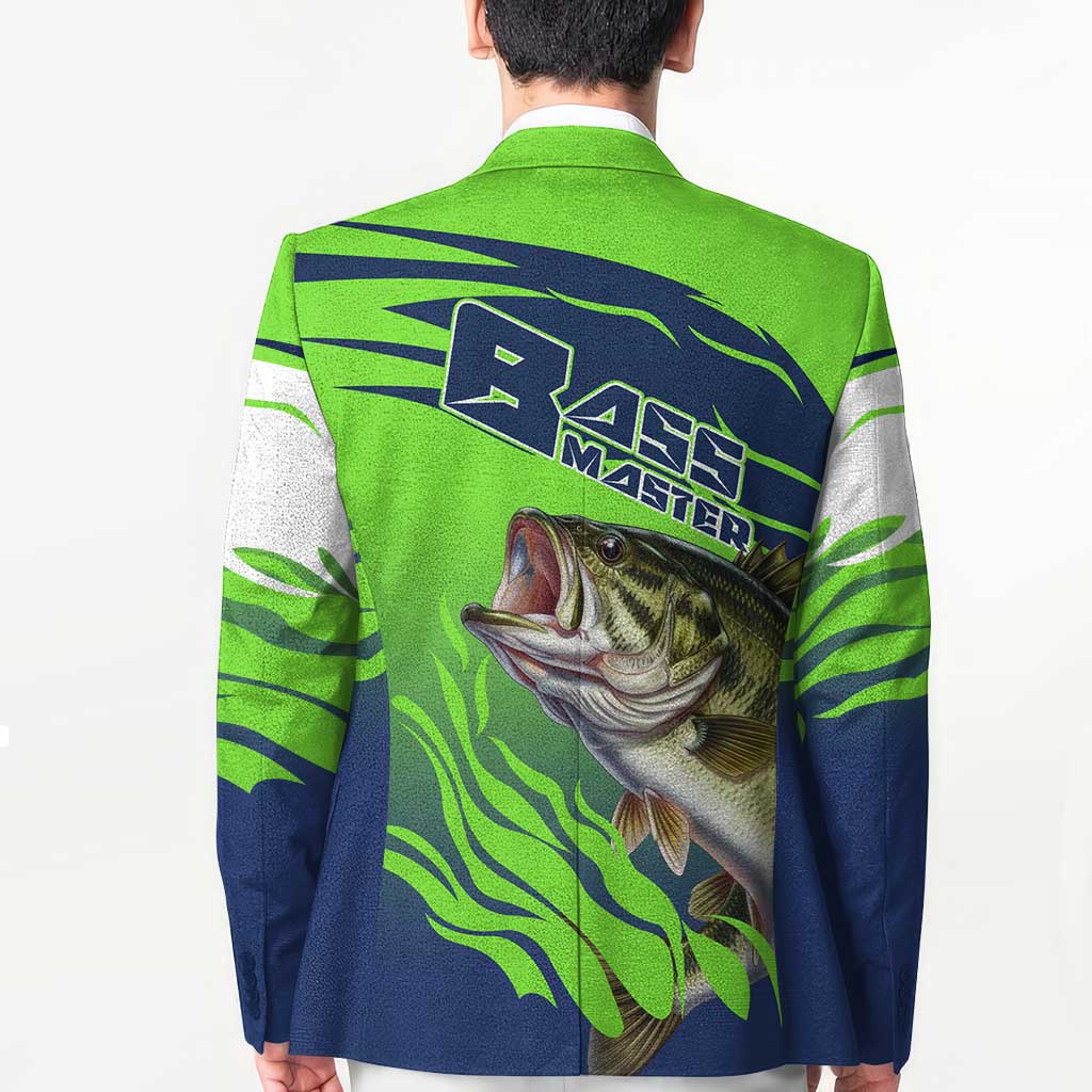 Bass Master Fishing Blazer with Jumping Largemouth Bass and Green Wave Pattern - Wonder Print Shop