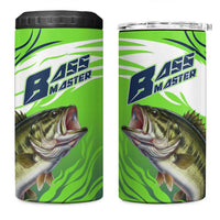 Bass Master Fishing 4 in 1 Can Cooler Tumbler with Jumping Largemouth Bass and Green Wave Pattern - Wonder Print Shop