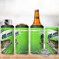 Bass Master Fishing 4 in 1 Can Cooler Tumbler with Jumping Largemouth Bass and Green Wave Pattern - Wonder Print Shop