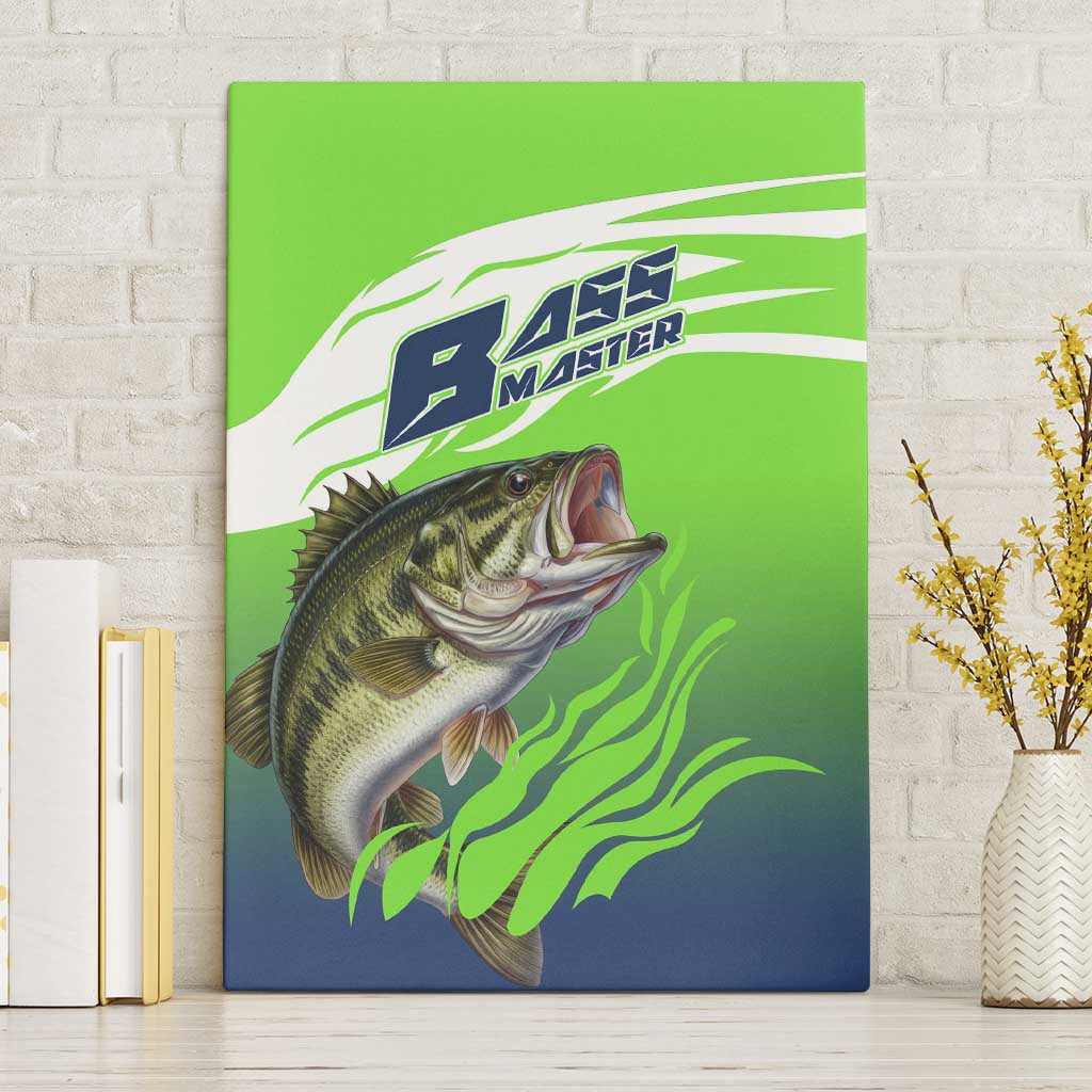 Bass Master Fishing Canvas Wall Art with Jumping Largemouth Bass and Green Wave Pattern - Wonder Print Shop