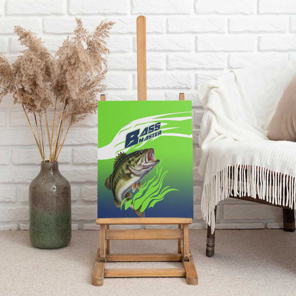 Bass Master Fishing Canvas Wall Art with Jumping Largemouth Bass and Green Wave Pattern - Wonder Print Shop