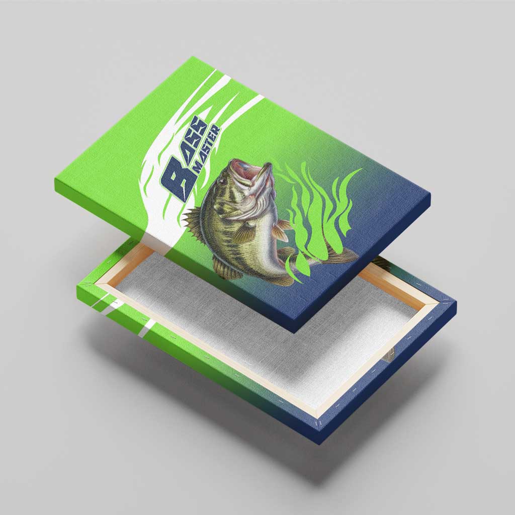 Bass Master Fishing Canvas Wall Art with Jumping Largemouth Bass and Green Wave Pattern - Wonder Print Shop