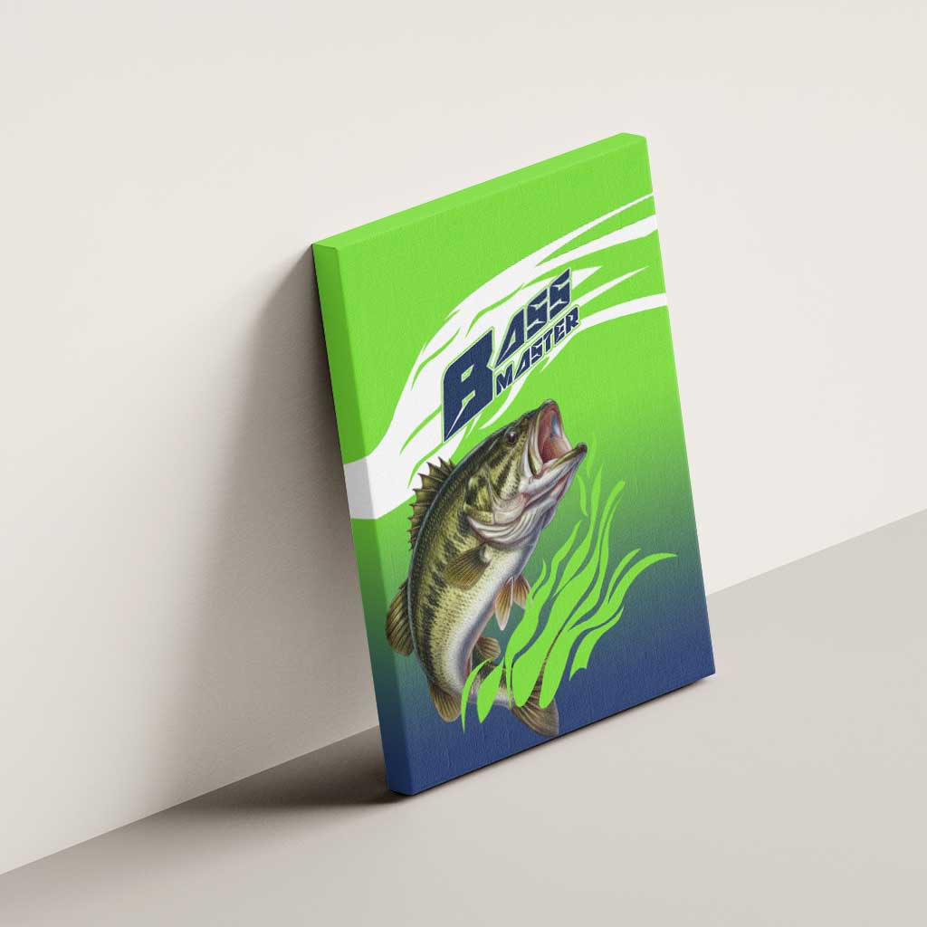 Bass Master Fishing Canvas Wall Art with Jumping Largemouth Bass and Green Wave Pattern - Wonder Print Shop