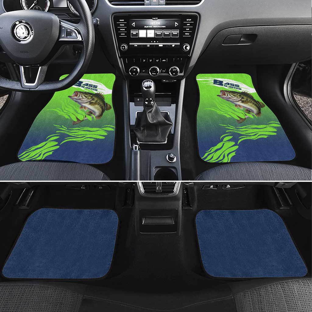 Bass Master Fishing Car Mats with Jumping Largemouth Bass and Green Wave Pattern - Wonder Print Shop