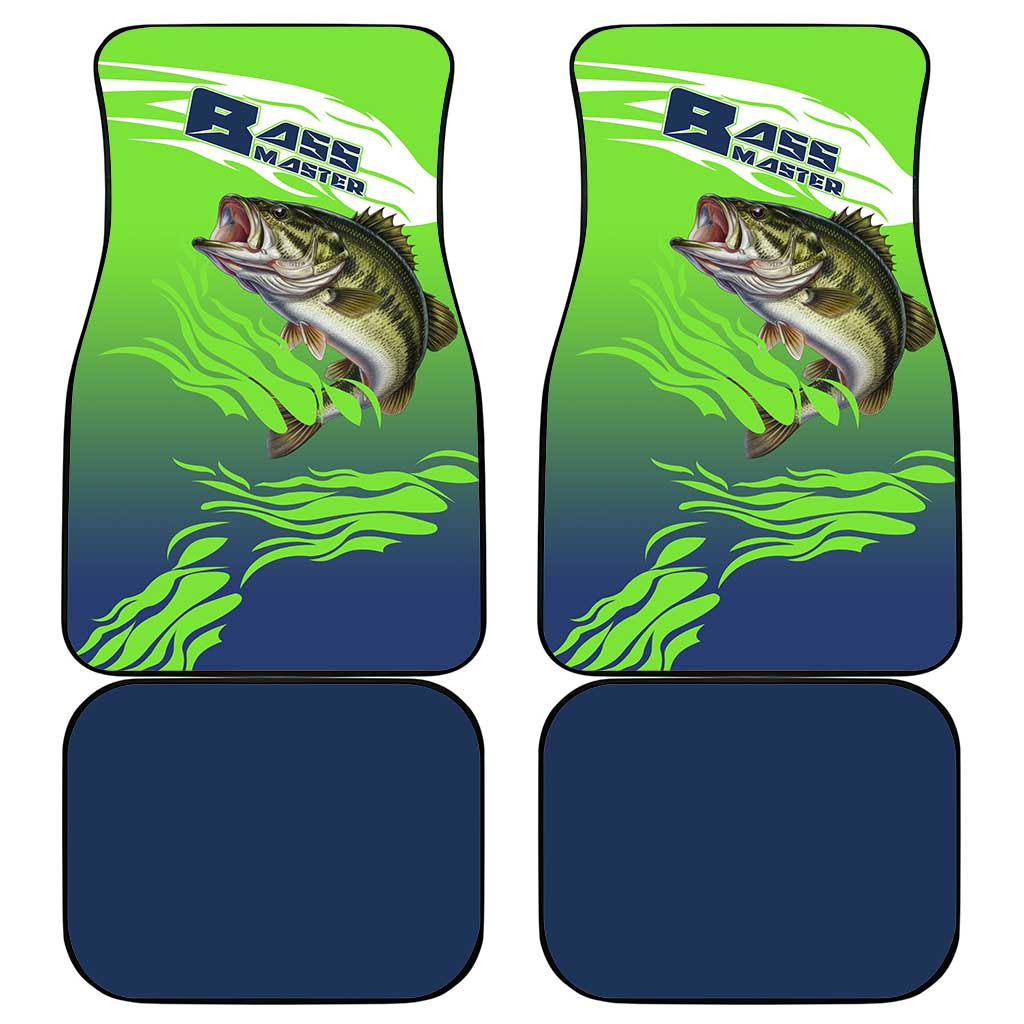 Bass Master Fishing Car Mats with Jumping Largemouth Bass and Green Wave Pattern - Wonder Print Shop
