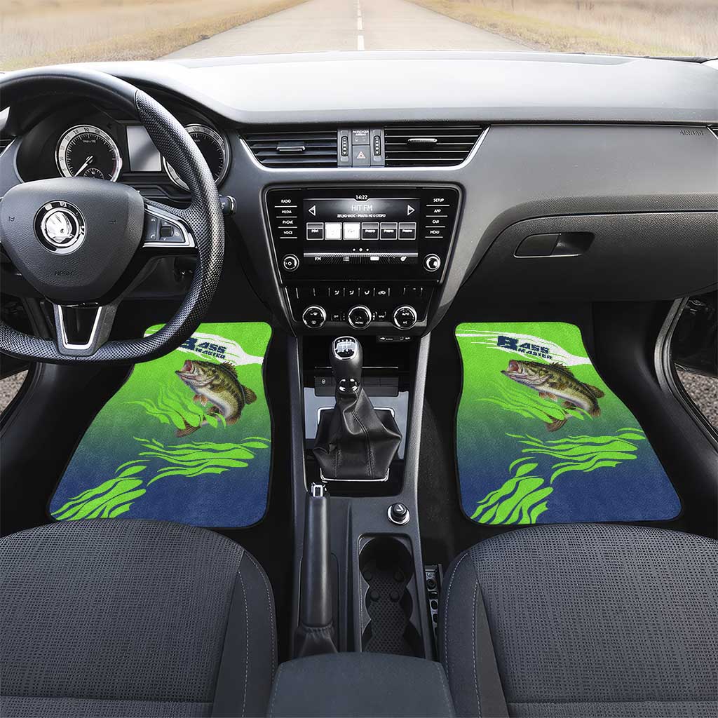 Bass Master Fishing Car Mats with Jumping Largemouth Bass and Green Wave Pattern - Wonder Print Shop
