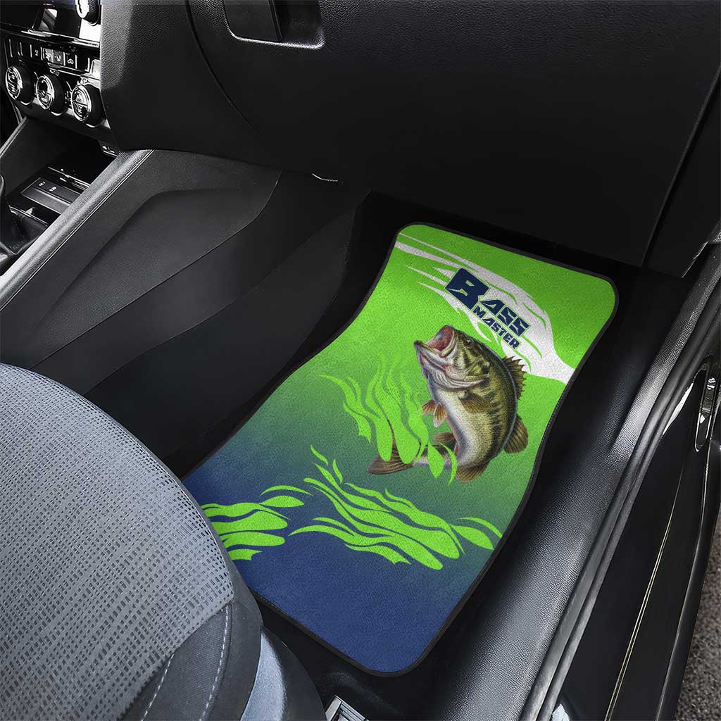 Bass Master Fishing Car Mats with Jumping Largemouth Bass and Green Wave Pattern - Wonder Print Shop