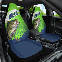 Bass Master Fishing Car Seat Cover with Jumping Largemouth Bass and Green Wave Pattern - Wonder Print Shop