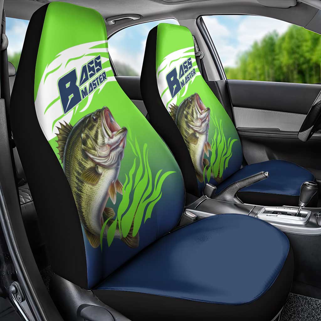 Bass Master Fishing Car Seat Cover with Jumping Largemouth Bass and Green Wave Pattern - Wonder Print Shop