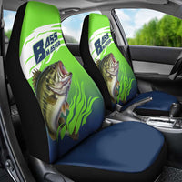 Bass Master Fishing Car Seat Cover with Jumping Largemouth Bass and Green Wave Pattern - Wonder Print Shop