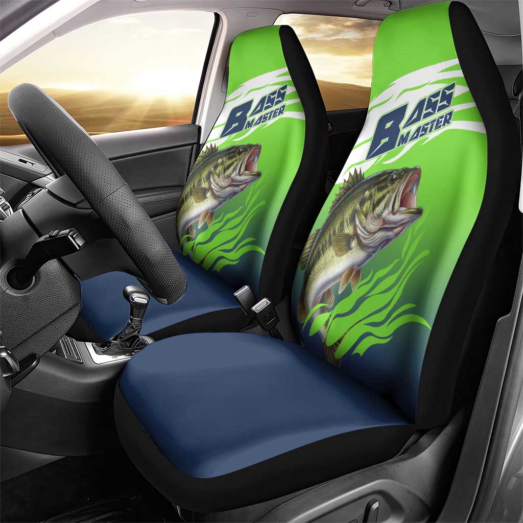 Bass Master Fishing Car Seat Cover with Jumping Largemouth Bass and Green Wave Pattern - Wonder Print Shop