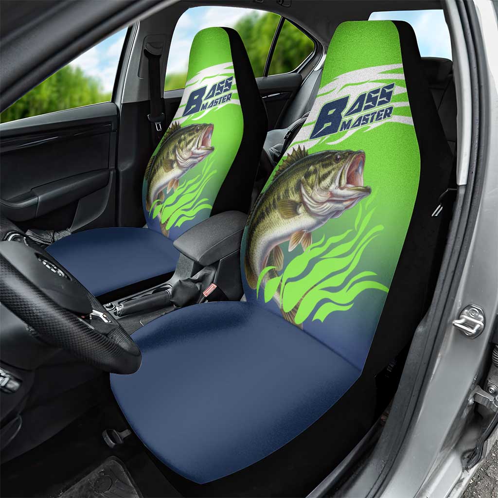 Bass Master Fishing Car Seat Cover with Jumping Largemouth Bass and Green Wave Pattern - Wonder Print Shop