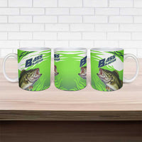 Bass Master Fishing Ceramic Mug with Jumping Largemouth Bass and Green Wave Pattern - Wonder Print Shop