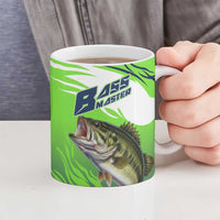 Bass Master Fishing Ceramic Mug with Jumping Largemouth Bass and Green Wave Pattern - Wonder Print Shop