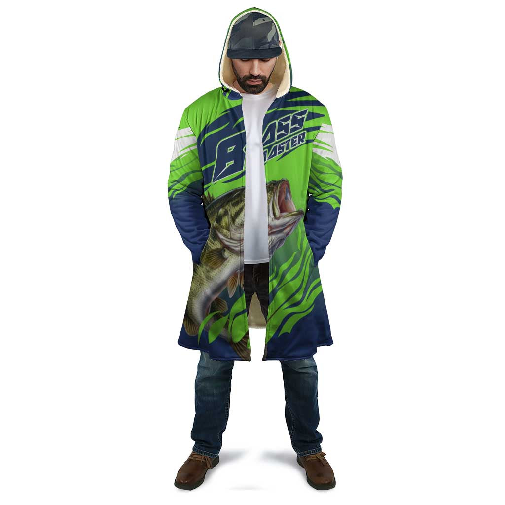 Bass Master Fishing Cloak with Jumping Largemouth Bass and Green Wave Pattern - Wonder Print Shop