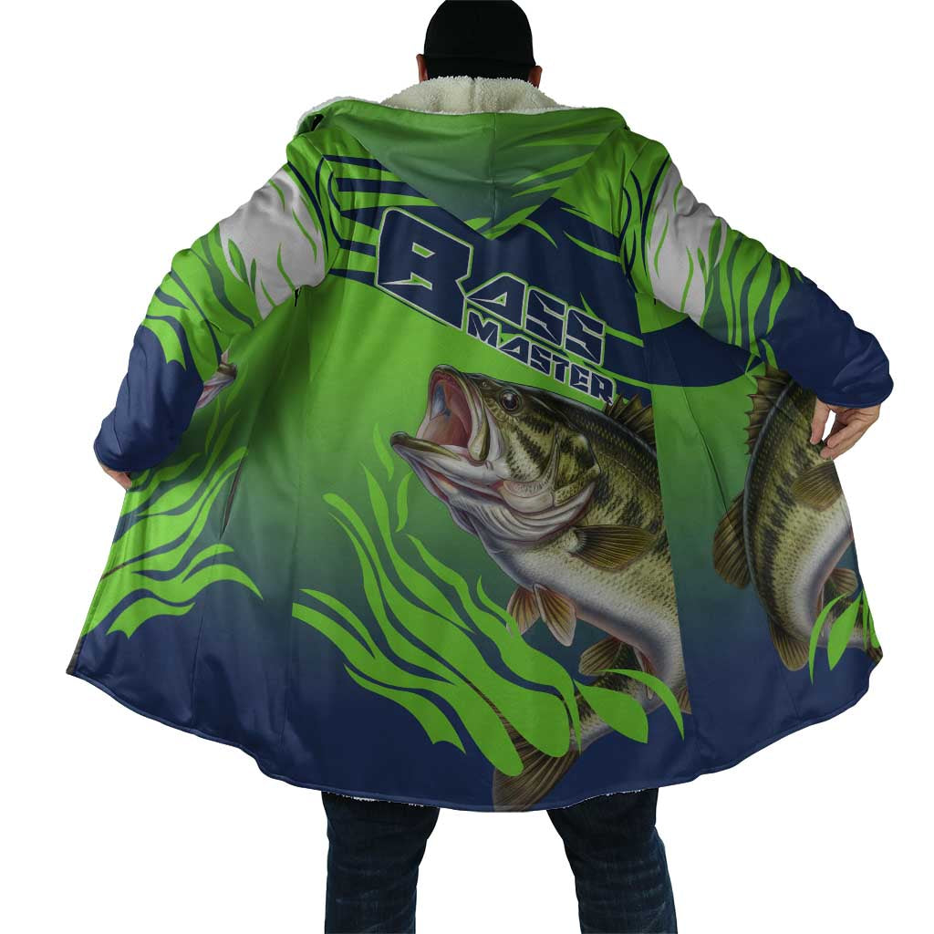 Bass Master Fishing Cloak with Jumping Largemouth Bass and Green Wave Pattern - Wonder Print Shop