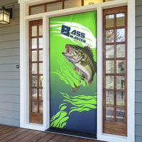 Bass Master Fishing Door Cover with Jumping Largemouth Bass and Green Wave Pattern - Wonder Print Shop