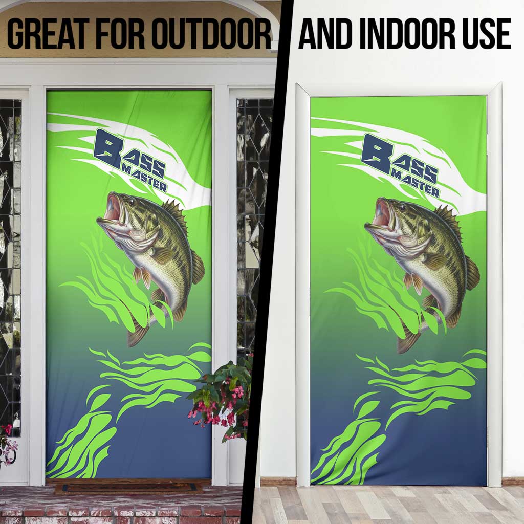 Bass Master Fishing Door Cover with Jumping Largemouth Bass and Green Wave Pattern - Wonder Print Shop