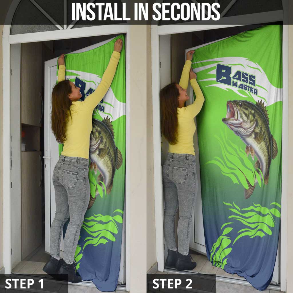 Bass Master Fishing Door Cover with Jumping Largemouth Bass and Green Wave Pattern - Wonder Print Shop