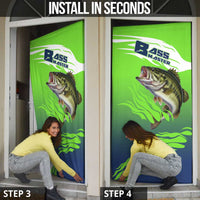 Bass Master Fishing Door Cover with Jumping Largemouth Bass and Green Wave Pattern - Wonder Print Shop