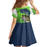 Bass Master Fishing Family Matching Long Sleeve Bodycon Dress and Hawaiian Shirt with Jumping Largemouth Bass and Green Wave Pattern - Wonder Print Shop