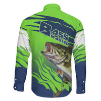 Bass Master Fishing Family Matching Long Sleeve Bodycon Dress and Hawaiian Shirt with Jumping Largemouth Bass and Green Wave Pattern - Wonder Print Shop