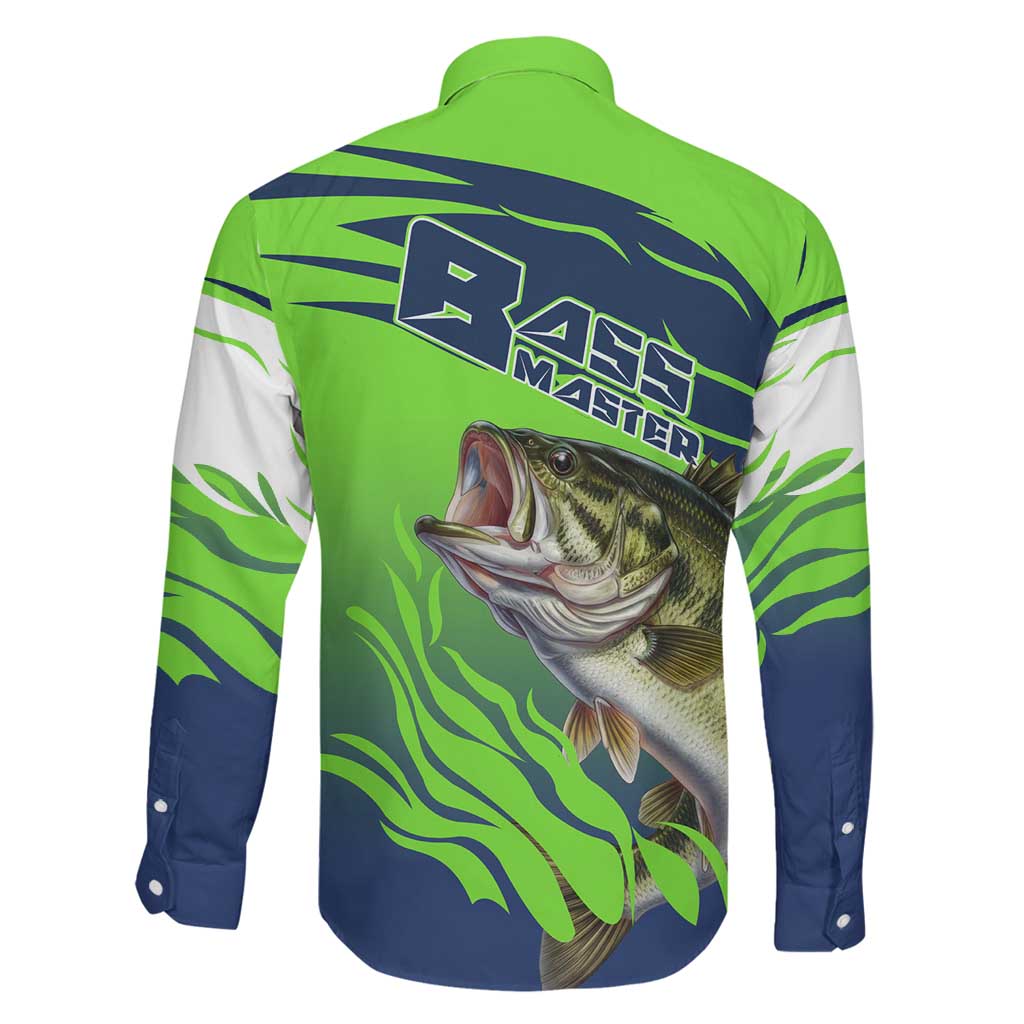 Bass Master Fishing Family Matching Mermaid Dress and Hawaiian Shirt with Jumping Largemouth Bass and Green Wave Pattern - Wonder Print Shop