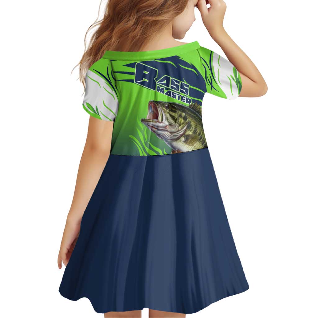 Bass Master Fishing Family Matching Puletasi and Hawaiian Shirt with Jumping Largemouth Bass and Green Wave Pattern - Wonder Print Shop