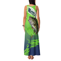 Bass Master Fishing Family Matching Tank Maxi Dress and Hawaiian Shirt with Jumping Largemouth Bass and Green Wave Pattern - Wonder Print Shop
