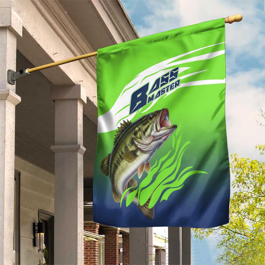 Bass Master Fishing Garden Flag with Jumping Largemouth Bass and Green Wave Pattern - Wonder Print Shop