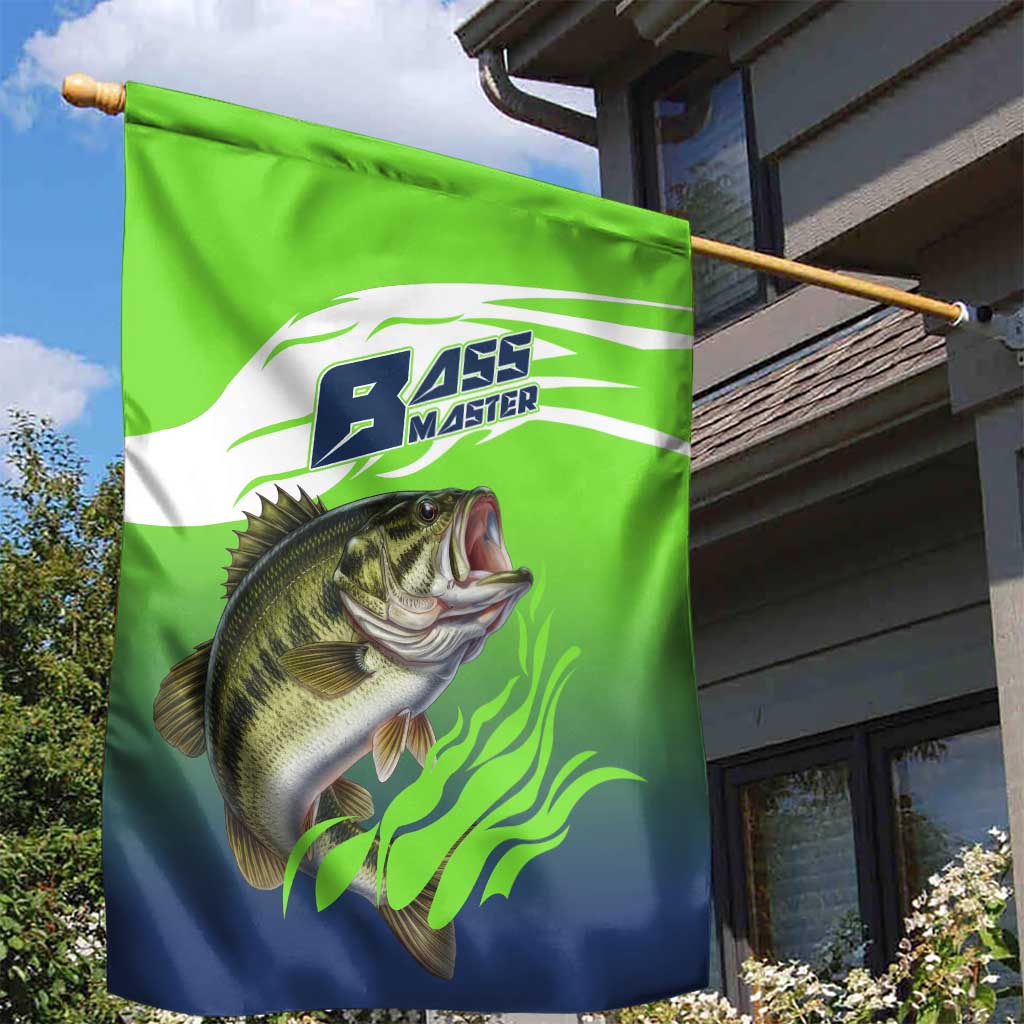 Bass Master Fishing Garden Flag with Jumping Largemouth Bass and Green Wave Pattern - Wonder Print Shop