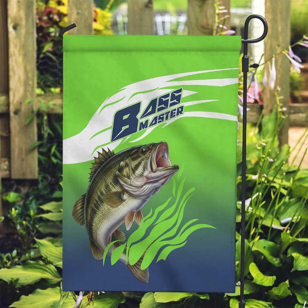 Bass Master Fishing Garden Flag with Jumping Largemouth Bass and Green Wave Pattern - Wonder Print Shop