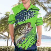 Bass Master Fishing Hawaiian Shirt with Jumping Largemouth Bass and Green Wave Pattern - Wonder Print Shop