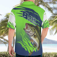 Bass Master Fishing Hawaiian Shirt with Jumping Largemouth Bass and Green Wave Pattern - Wonder Print Shop