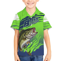 Bass Master Fishing Hawaiian Shirt with Jumping Largemouth Bass and Green Wave Pattern - Wonder Print Shop