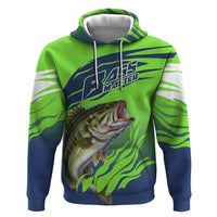 Bass Master Fishing Hoodie with Jumping Largemouth Bass and Green Wave Pattern - Wonder Print Shop