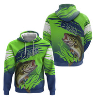 Bass Master Fishing Hoodie with Jumping Largemouth Bass and Green Wave Pattern - Wonder Print Shop
