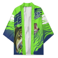 Bass Master Fishing Kimono with Jumping Largemouth Bass and Green Wave Pattern - Wonder Print Shop